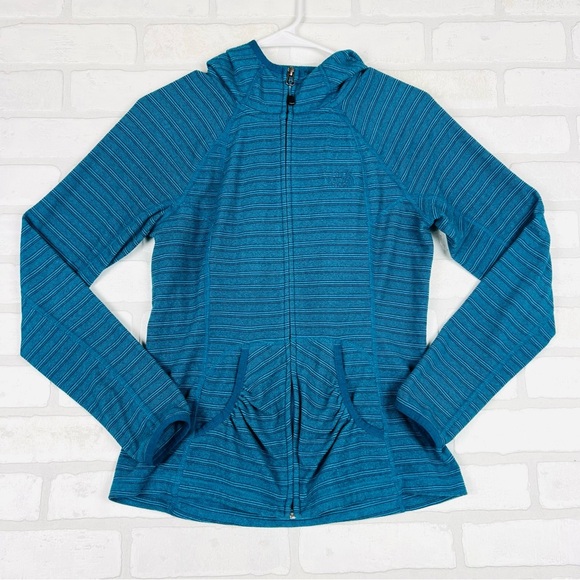 The North Face Fleece Small Women's Lightweight Full Zip Blue Stripe Jacket Teal - Picture 1 of 12